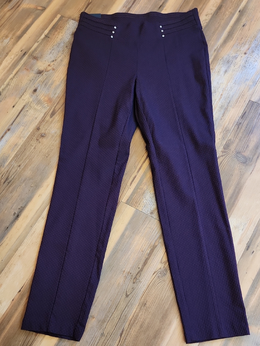 Rafaella Straight-Leg Pull-On Pants in Plum